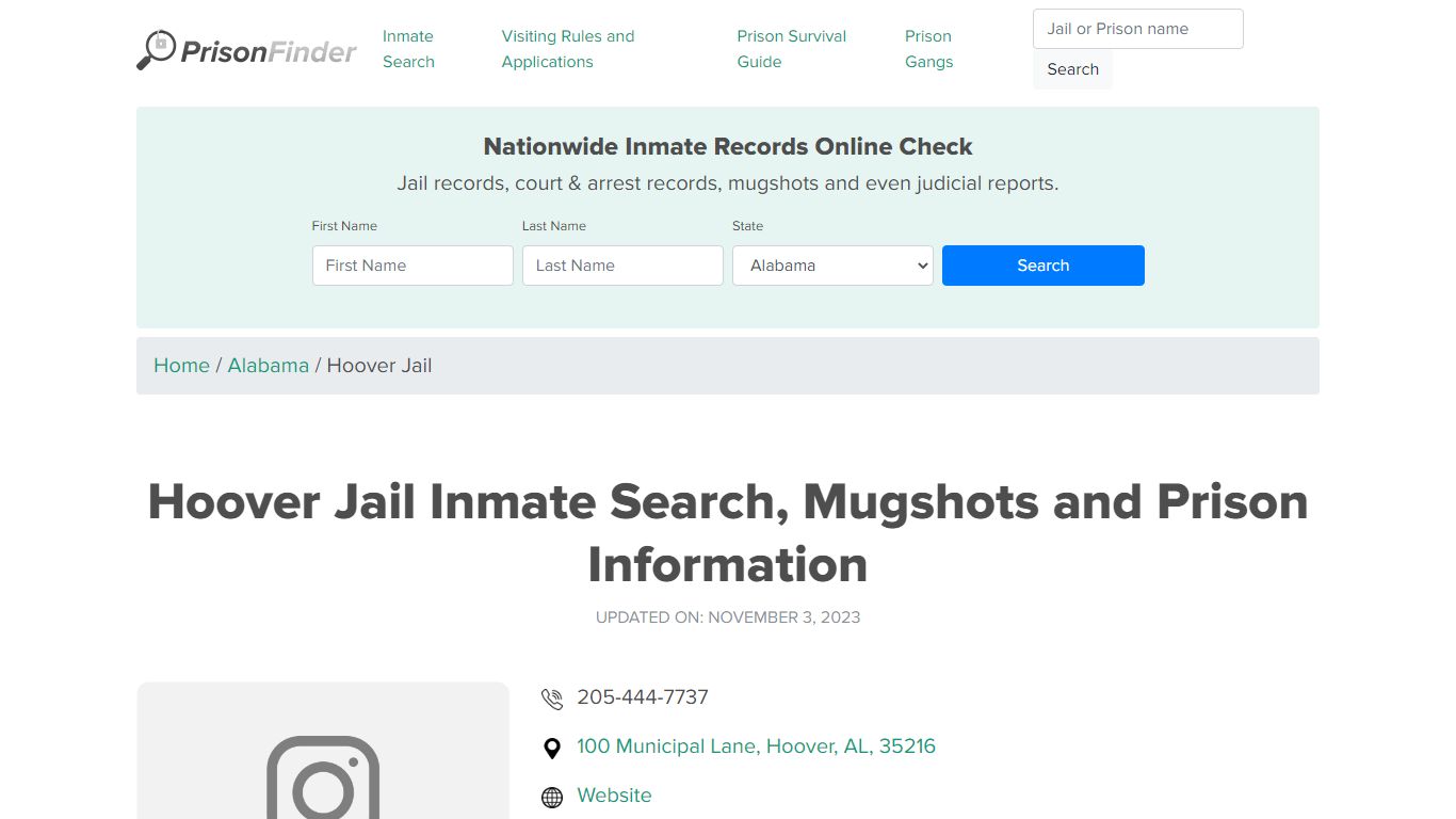 Hoover Jail Inmate Search, Mugshots and Prison Information
